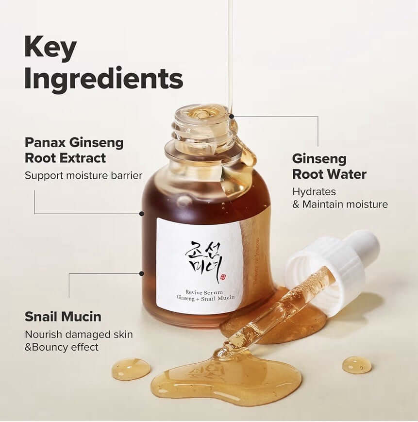Beauty of Joseon Revive Serum - Ginseng & Snail Mucin 30ml - Shop Beauty of Joseon Revive Serum with ginseng and snail mucin to hydrate, repair, and boost glow. Lightweight formula for smoother, healthier skin.