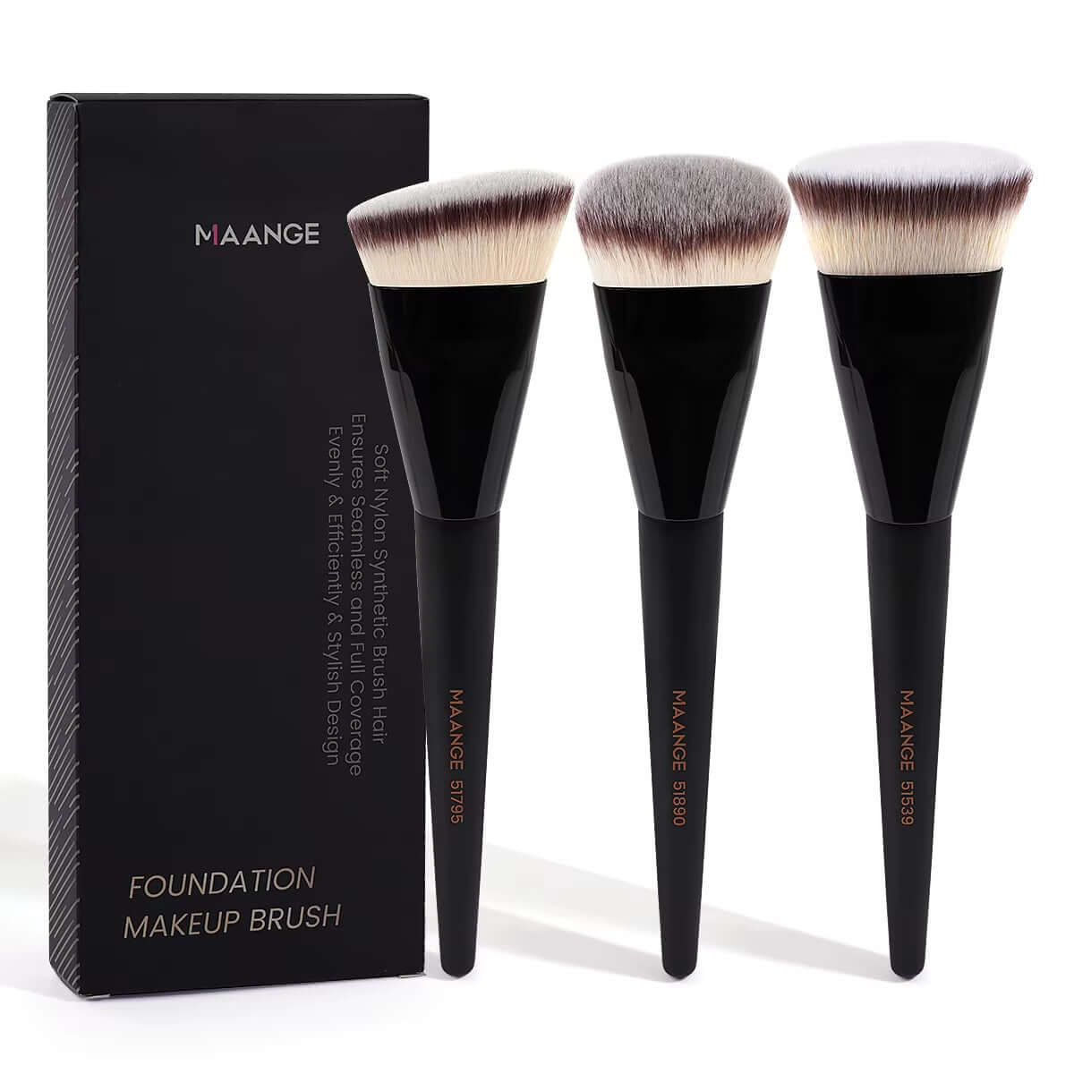 Elevate Your Beauty Routine with the 3-Piece Makeup Brush Set - Soft Bristle Angle Round Flat Head Foundation Brushes in a Stylish Box