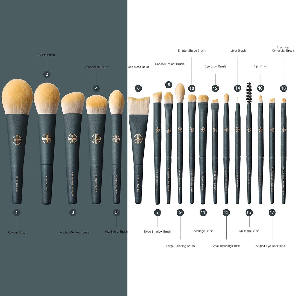 18-Piece Professional Makeup Brush Travel Set with Eco-Friendly Holder - Premium Synthetic Blending, Foundation, Concealer, and Lip Brushes - Cruelty-Free Quality Kit