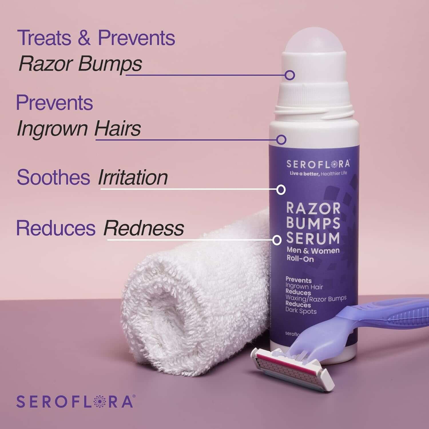 Say Goodbye to Razor Bumps: Seroflora Women’s Ingrown Hair Treatment with Easy Roll-On Applicator – Perfect for Bikini, Face, Legs & Body (3.5 fl oz)