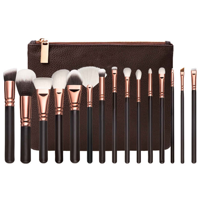 Elevate Your Beauty Routine with Our 15-Piece Rose Gold Makeup Brush Set Including Stylish Carrying Bag