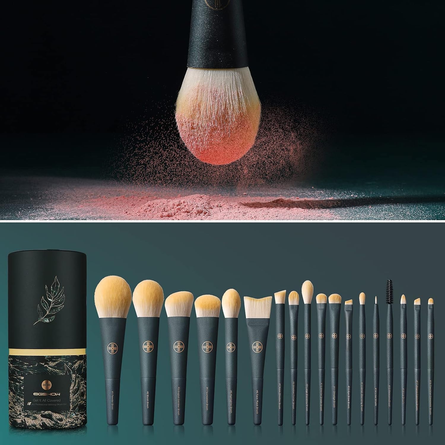 18-Piece Professional Makeup Brush Travel Set with Eco-Friendly Holder - Premium Synthetic Blending, Foundation, Concealer, and Lip Brushes - Cruelty-Free Quality Kit