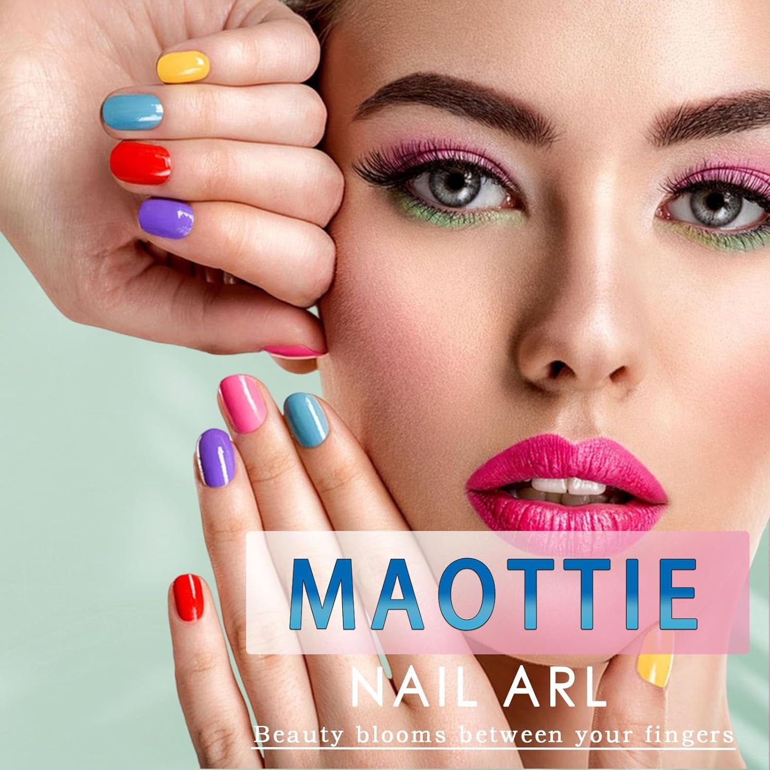 Chic Blue Floral Press On Nails - Short Round Glossy Full Cover Design - 24 Pcs Artificial Stick On Nails for Effortless Style