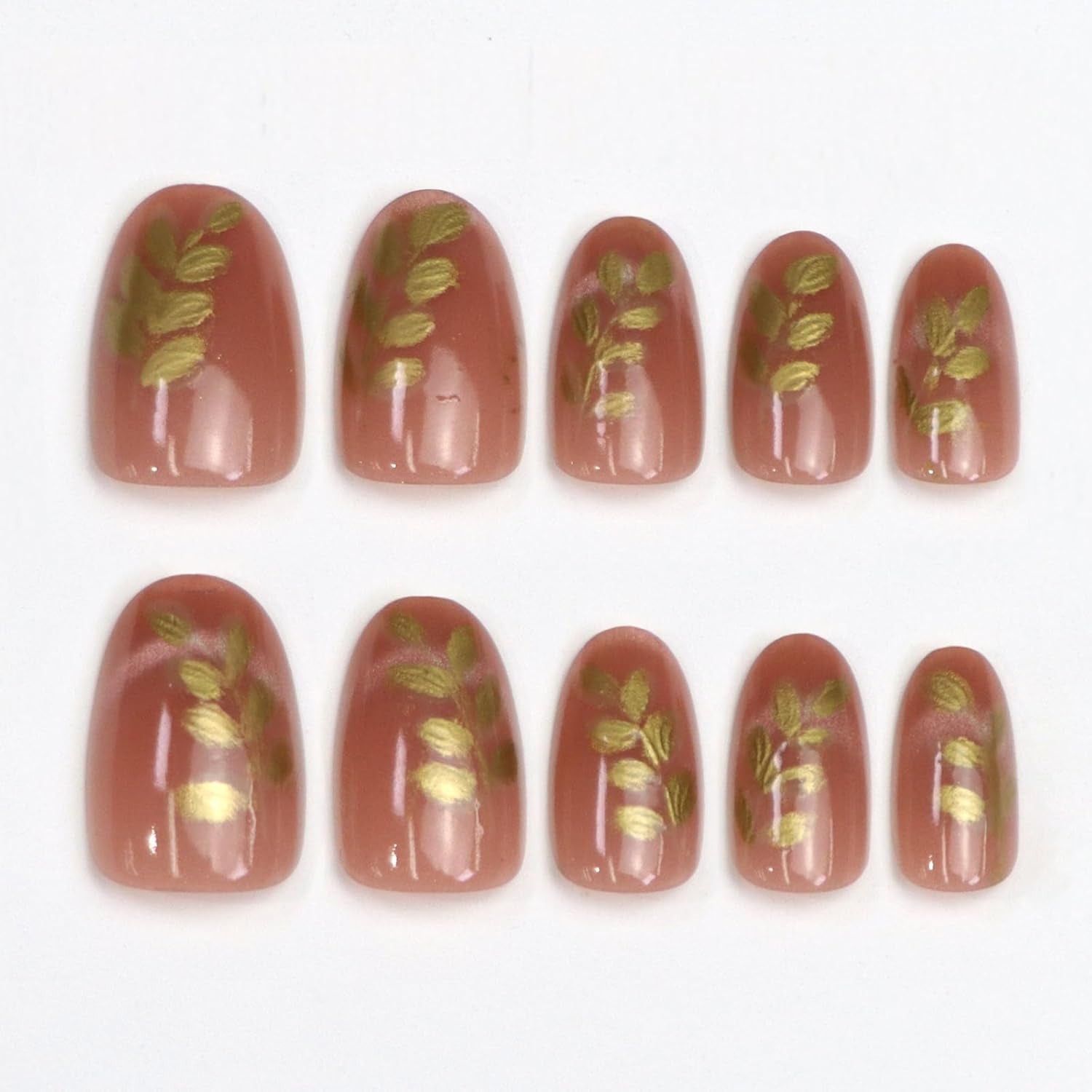 Chic Blue Floral Press On Nails - Short Round Glossy Full Cover Design - 24 Pcs Artificial Stick On Nails for Effortless Style