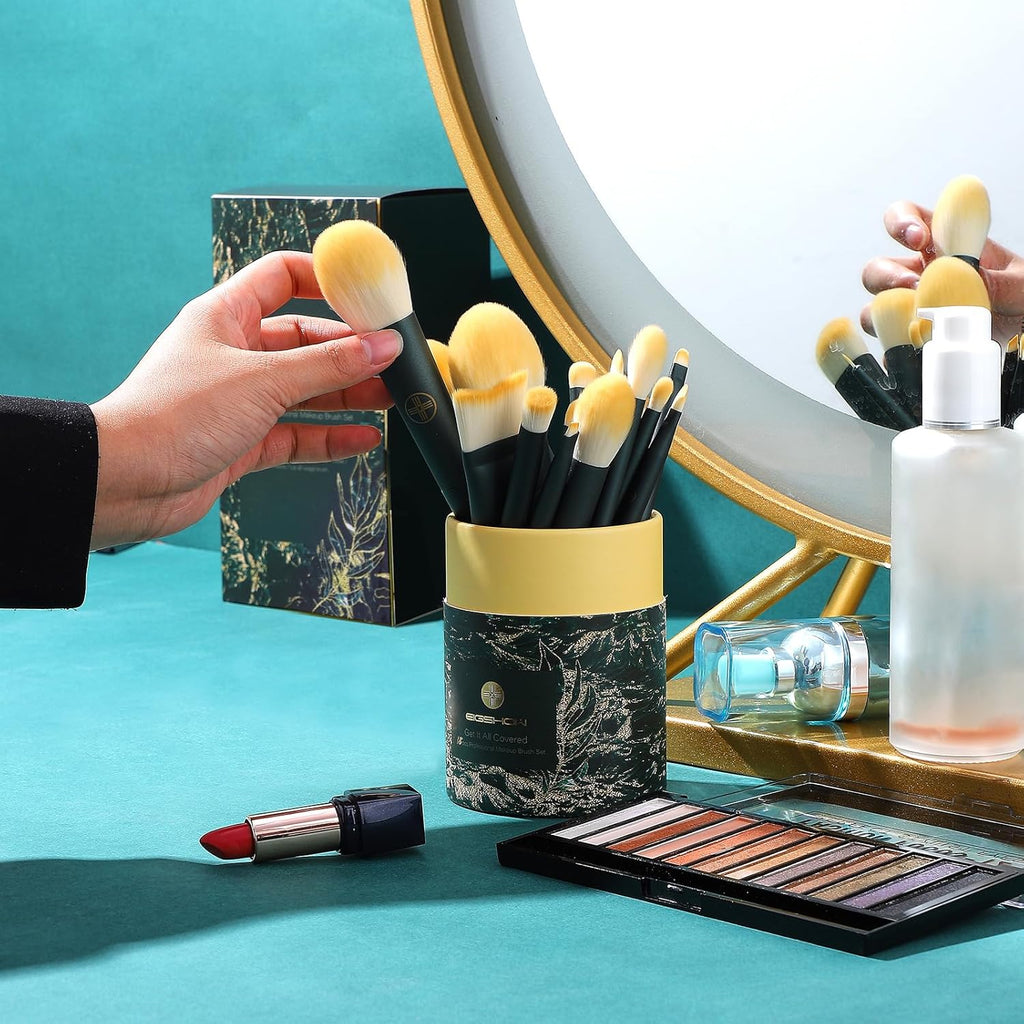18-Piece Professional Makeup Brush Travel Set with Eco-Friendly Holder - Premium Synthetic Blending, Foundation, Concealer, and Lip Brushes - Cruelty-Free Quality Kit