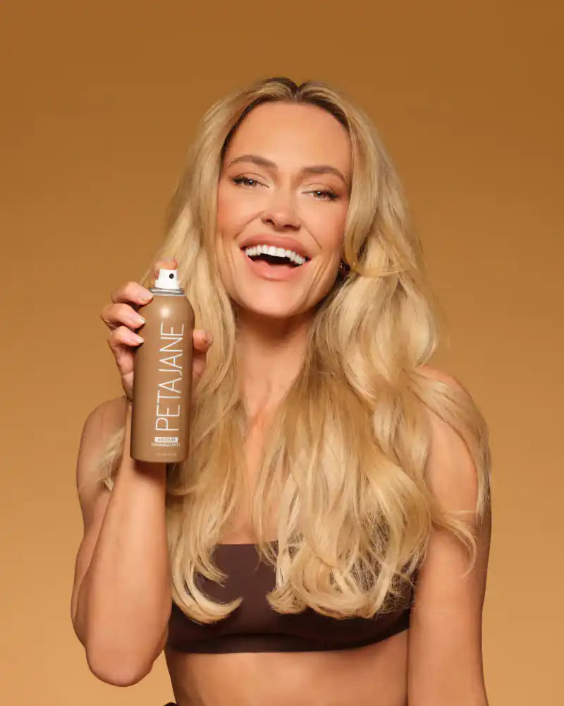 Self Tanning Face and Body Mist for Even Glow - This ultra-fine mist gives you the same radiant glow as our Medium Mousse - now in an effortless spray for face and body. The Peta Jane Tanning Mist was created to easily tan your skin to perfection... witho