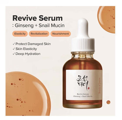 Beauty of Joseon Revive Serum - Ginseng & Snail Mucin 30ml - Shop Beauty of Joseon Revive Serum with ginseng and snail mucin to hydrate, repair, and boost glow. Lightweight formula for smoother, healthier skin.