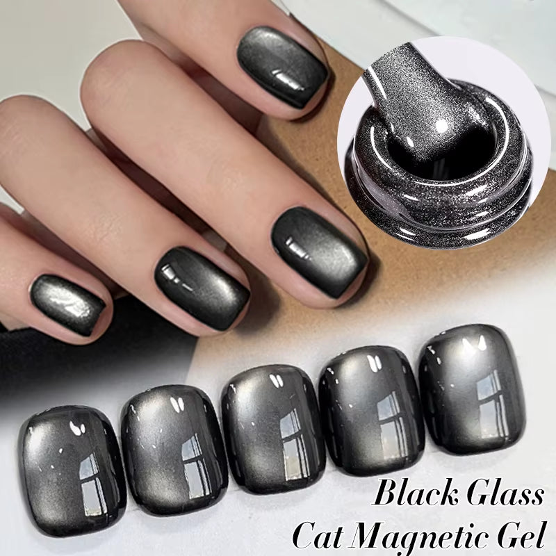 10Ml Black Glass Cat Magnetic Gel Nail Polish Punk Style Nail Art Manicure Varnis Semi Permanent Gel for Winter Nail