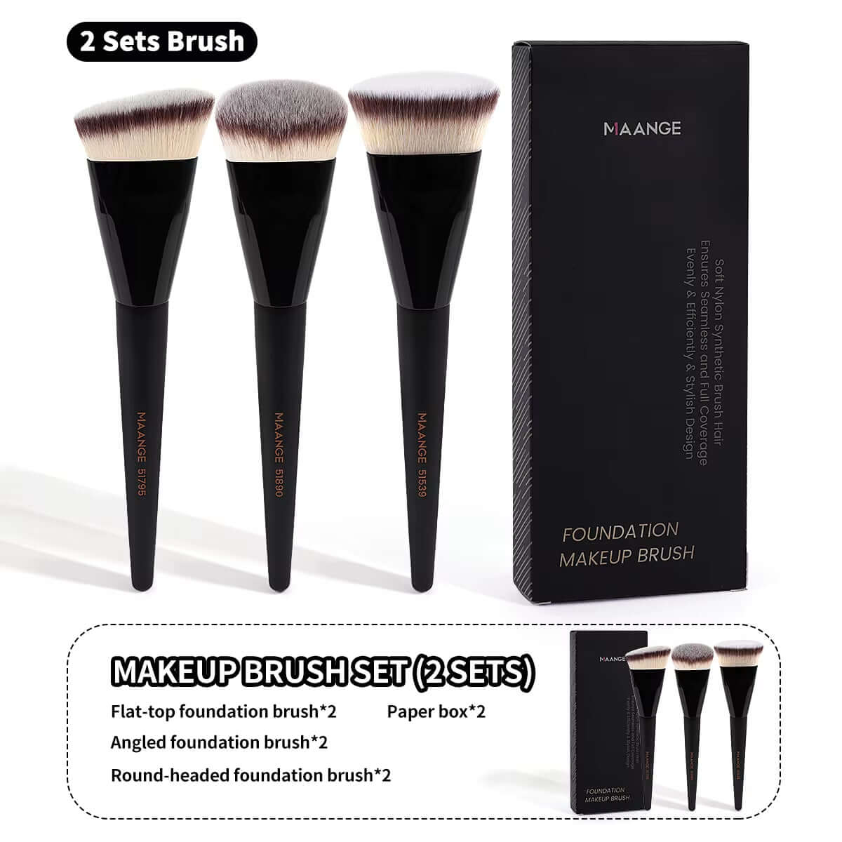 Elevate Your Beauty Routine with the 3-Piece Makeup Brush Set - Soft Bristle Angle Round Flat Head Foundation Brushes in a Stylish Box